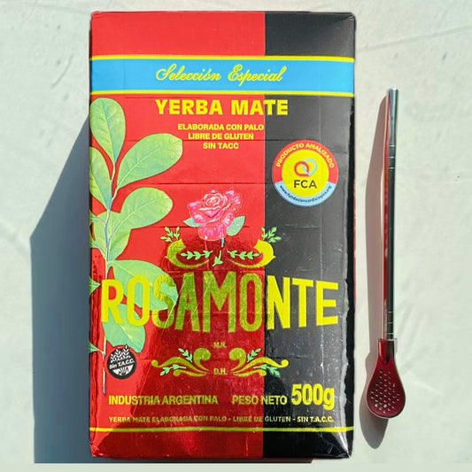 Rosamonte Especial Edition 500g Yerba Mate Tea Freshest + S.Steel Bombilla Straw Included